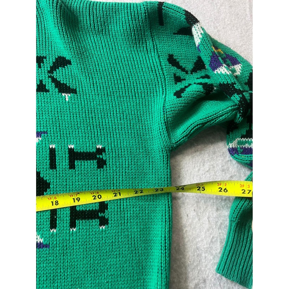 Vintage 80s Carolina Bay Green Geometric Knit Sweater Women's‎ L unique hipster - Picture 5 of 6